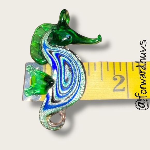 Hand Crafted Glass Seahorse Pendant – Swirled Blue, Green & White - Picture 4 of 6